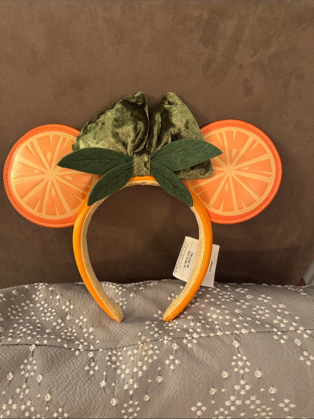 Disney Orange Slice Ear Headband with Green Velvet Bow
